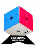 D ETERNAL 2x2 Stickerless Cube Beginner Speedcube for Kids & Adults with Cube Stand and Protecting Pouch Bag Cube Combo Set (2x2+Stand+Bag)