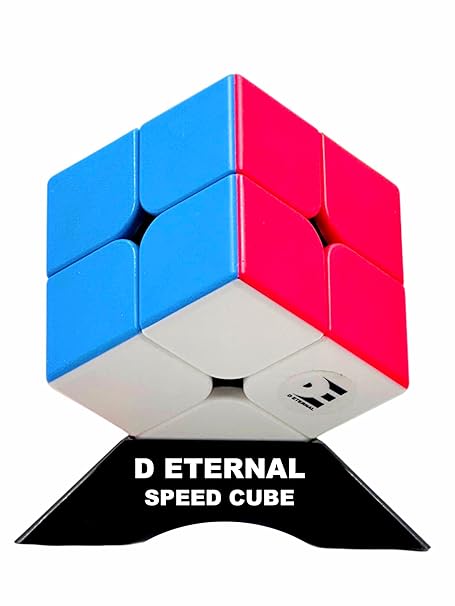 D ETERNAL 2x2 Stickerless Cube Beginner Speedcube for Kids & Adults with Cube Stand and Protecting Pouch Bag Cube Combo Set (2x2+Stand+Bag)