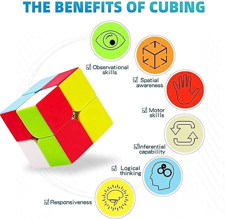 D ETERNAL 2x2 Stickerless Cube Beginner Speedcube for Kids & Adults with Cube Stand and Protecting Pouch Bag Cube Combo Set (2x2+Stand+Bag)