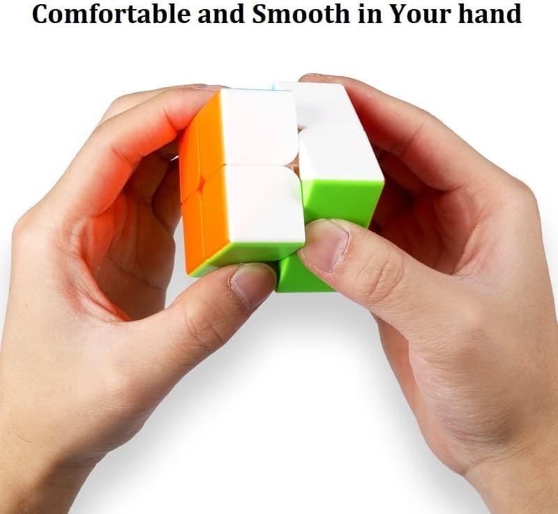 D ETERNAL 2x2 Stickerless Cube Beginner Speedcube for Kids & Adults with Cube Stand and Protecting Pouch Bag Cube Combo Set (2x2+Stand+Bag)