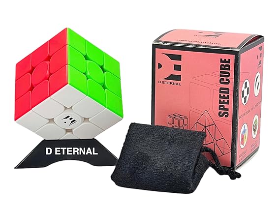 D ETERNAL 3x3 Stickerless Speedcube for Kids & Adults | Beginner Set With Cube Stand and Protecting Pouch Bag Combo (3x3+Stand+Bag)