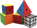 D ETERNAL Speed Cube Combo Set 2X2 3x3 4x4 Silver Mirror and Pyraminx Pyramid Triangle Puzzle Cubic Combo