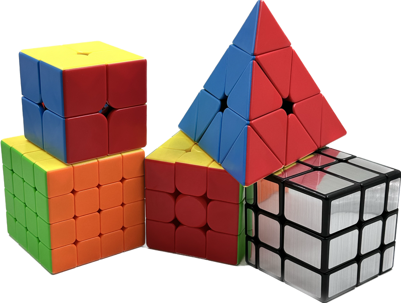 D ETERNAL Speed Cube Combo Set 2X2 3x3 4x4 Silver Mirror and Pyraminx Pyramid Triangle Puzzle Cubic Combo