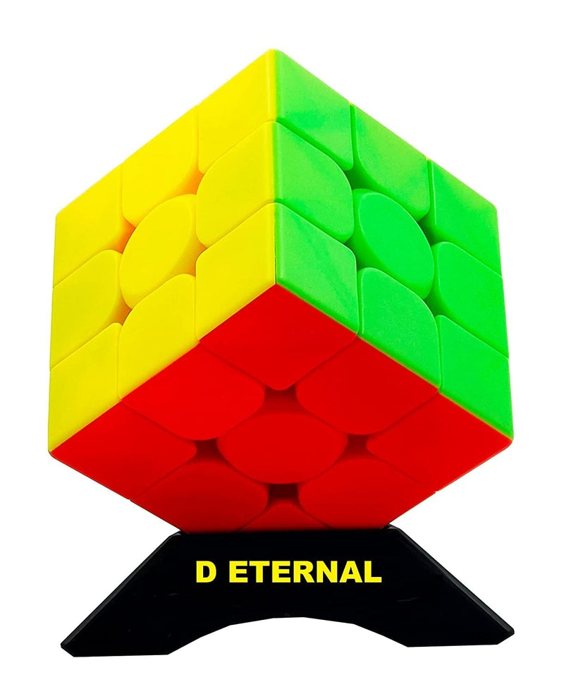 D ETERNAL Cube 3x3 Cube High Speed Stickerless Magic Puzzle Game Toy 3 by 3 with Cube Stand,Multicolor