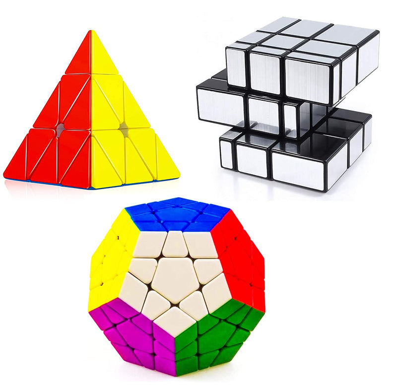 D ETERNAL Cube Combo Set of Stickerless Pyraminx Triangle Megaminx & Stickered Mirror High Speed Cube Puzzle for 14 Years and Up