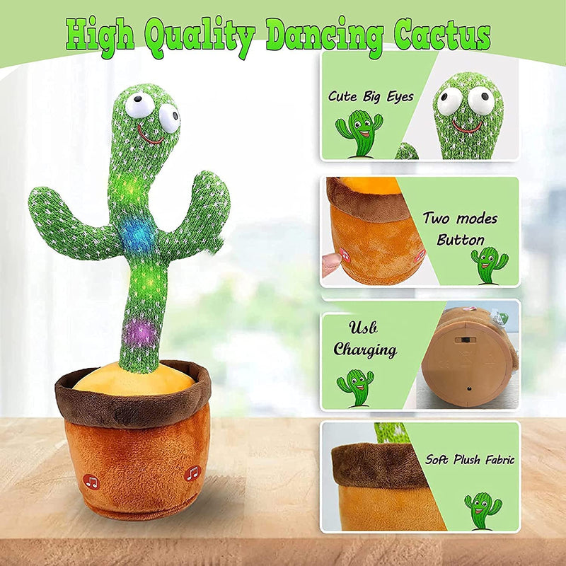 D ETERNAL Dancing Talking Cactus Toy for Baby Kids Soft Plush Talk Back Toy, Can Sing Record and Repeats What You Say and Talk