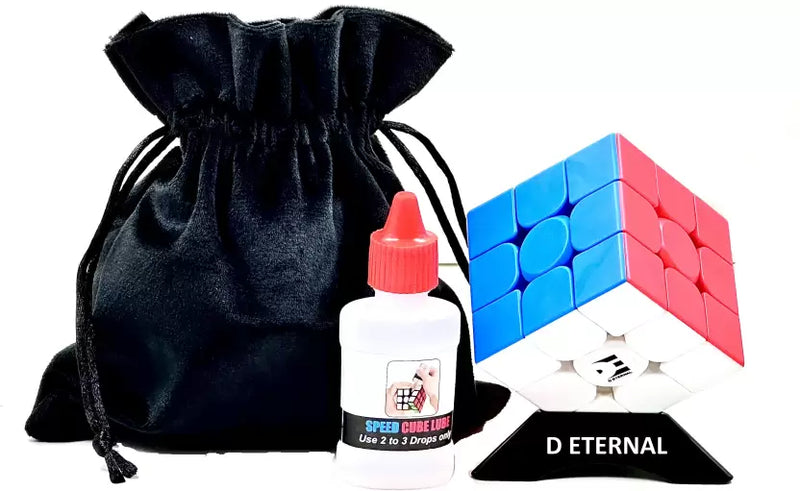 D ETERNAL High Speed Cube Combo Set of 3x3 Stickerless with Cube Stand Lube & Pouch Bag  (1 Pieces)