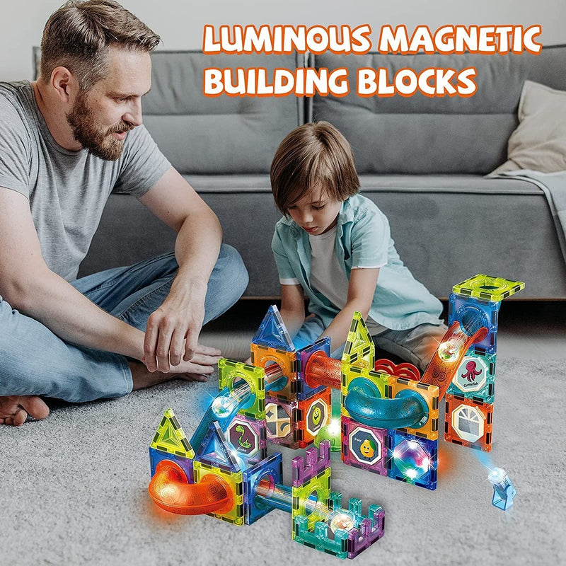 D ETERNAL Light Magnetic Tiles Building Blocks for Kids (49 Pc) Transparent 3D Clear STEM Educational Magnetic Creative Gift Toys Marble Run for Boys & Girls
