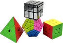 D ETERNAL Magic Cube 3x3, Pyramid, Megaminx and Silver Mirror Cube Combo of 4 Speed Puzzle Toy