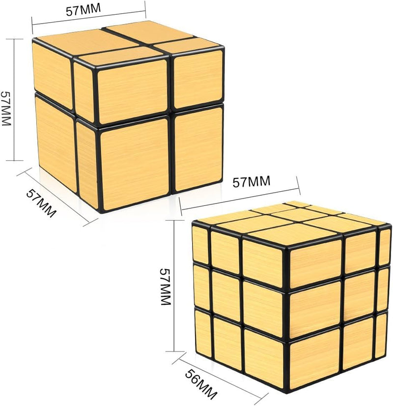 D ETERNAL Gold Mirror Cube 2x2 3x3 Speed Cube Set, 2x2x2 3x3x3 Mirror Blocks Different Shapes Puzzle Cube Gold 2 Pack