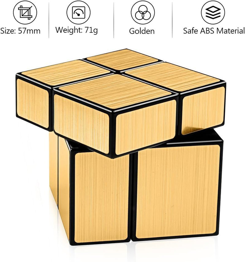 D ETERNAL Gold Mirror Cube 2x2 3x3 Speed Cube Set, 2x2x2 3x3x3 Mirror Blocks Different Shapes Puzzle Cube Gold 2 Pack