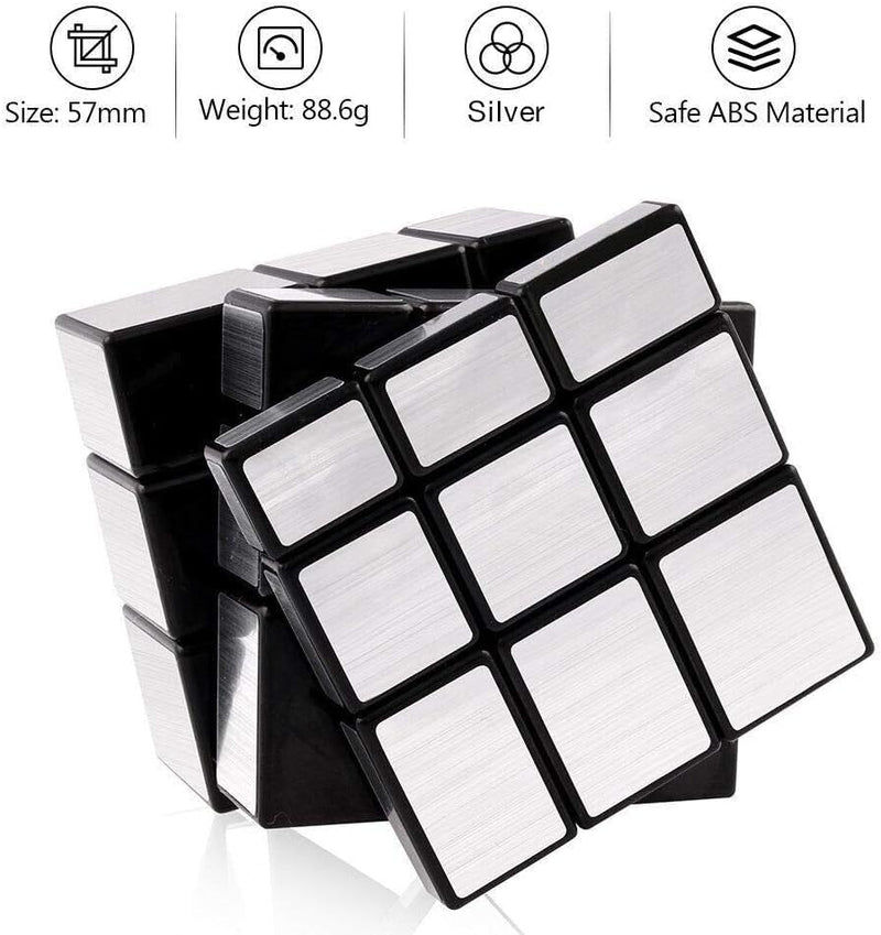 D ETERNAL Silver Mirror Cube 2x2 and 3x3 Speed Cube Set, 2x2x2 and 3x3x3 Mirror Blocks Different Shapes Puzzle Cube Silver 2 Pack