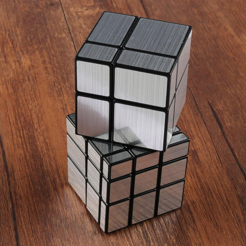 D ETERNAL Silver Mirror Cube 2x2 and 3x3 Speed Cube Set, 2x2x2 and 3x3x3 Mirror Blocks Different Shapes Puzzle Cube Silver 2 Pack