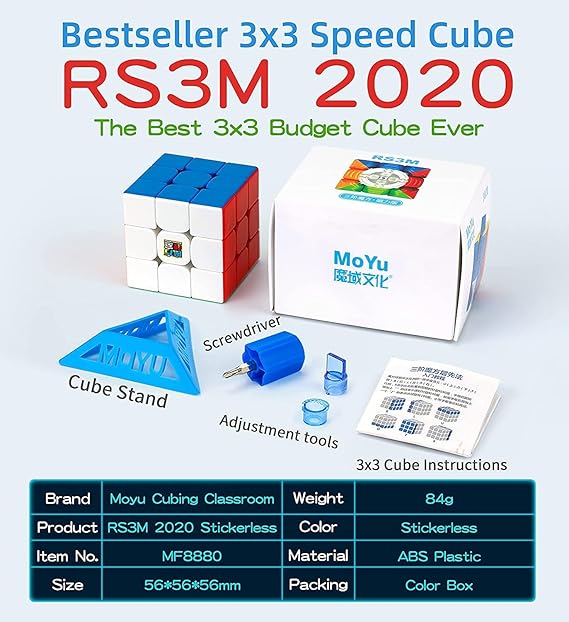 D ETERNAL MoYu Rs3M 2020 Magnetic Cube 3x3 High Speed Stickerless Magic Magnet Cube 3by 3 Smooth & Fast Puzzle Game for Kids & Adults