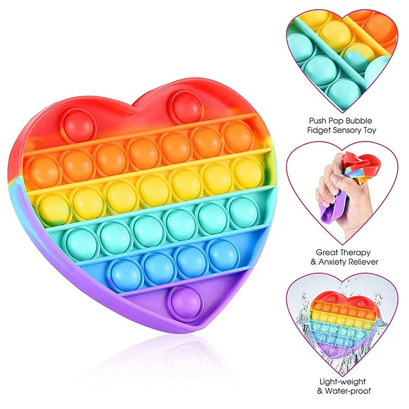 D ETERNAL Pop It Fidget Push Pop Bubble Fidget Sensory Silicone Stress Relief Sensory Toy for Kids and Adults (Heart) Multicolor