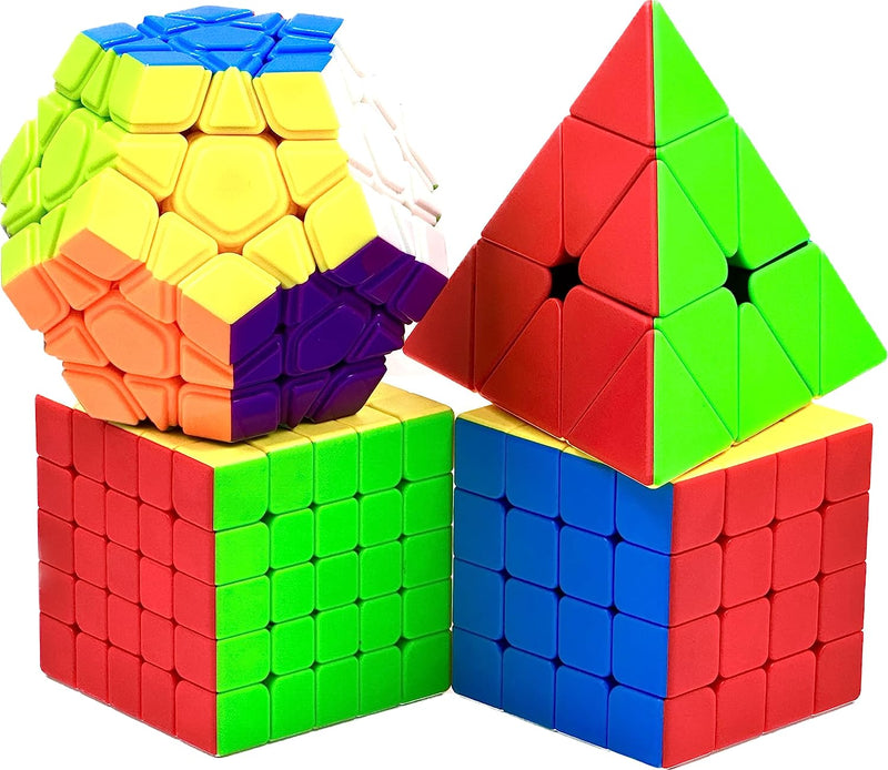 Ensemble Speed Cube 5 Pack - Pyraminx + Megaminx + 2x2x2 + 3x3x3 + 4x4x4 Dans Boîte-Cadeau, Ultra Rapide Fibre Carbone