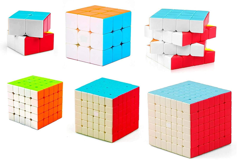 D ETERNAL Speed Cube Combo Set of 2x2 3x3 4x4 5x5 6x6 7x7 Stickerless Magic Puzzle Bundle Cube - Multicolor