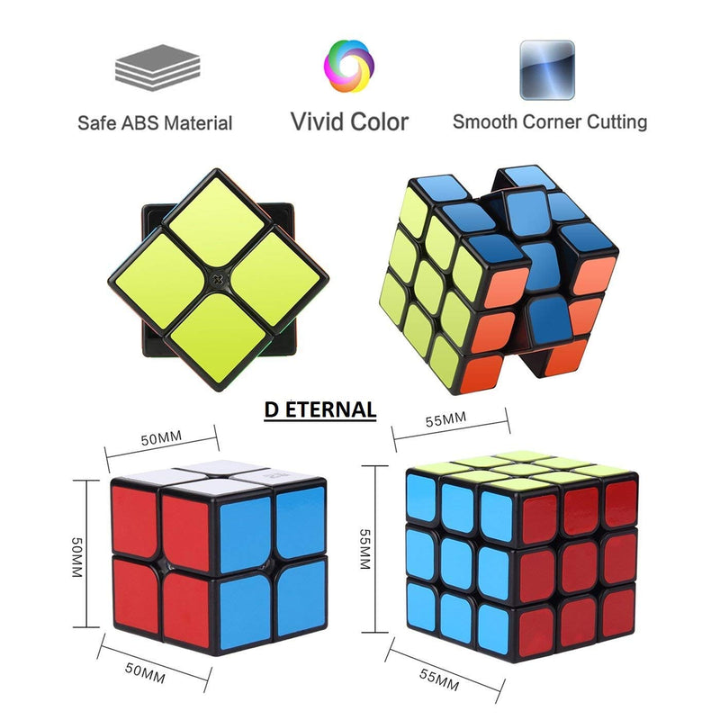 D ETERNAL Speed Cube Combo Set of 2x2x2 & 3x3x3 Puzzle Cube Toy, black base