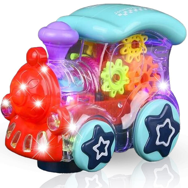 D ETERNAL Transparent Mechanical Train Engine Car Toy for Kids with Gear Technology 3D Light,Musical Sound & 360 Degree Rotation (Gear Train 2)