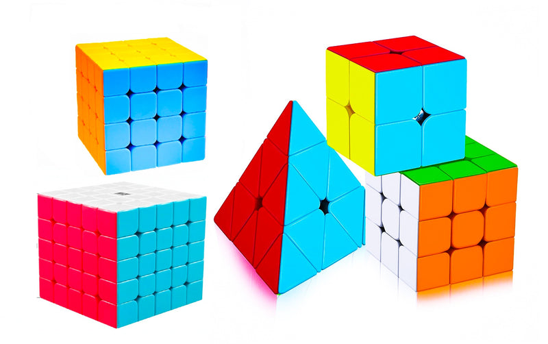 D ETERNAL Speed Cube Combo of  2X2 3x3 4x4 5x5 and Pyraminx Pyramid Triangle Puzzle Cube Set