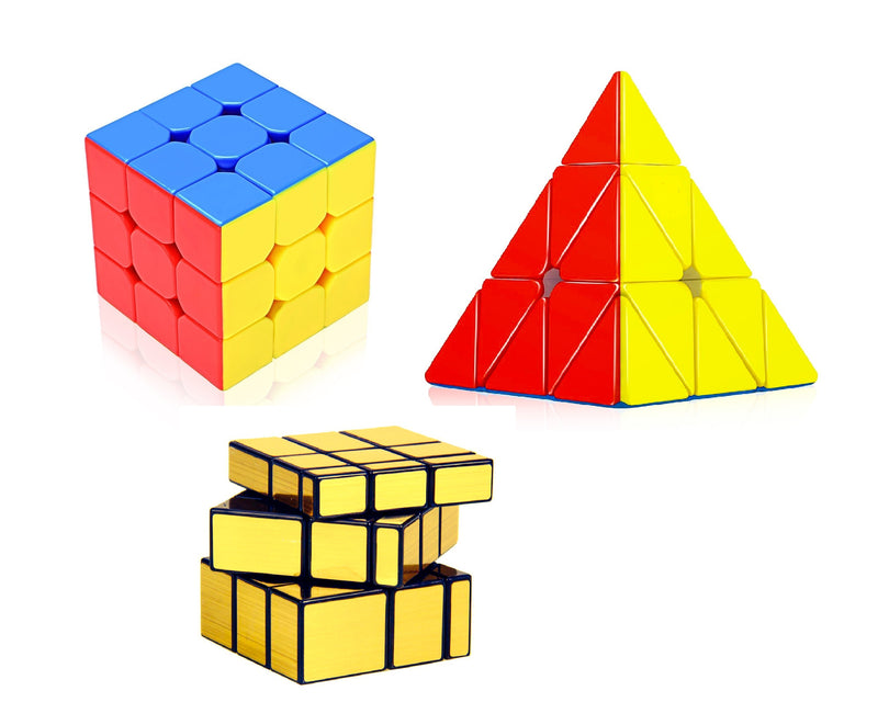 D ETERNAL Cube Combo Set of 3x3x3 Pyraminx Triangle and Mirror Puzzle Cubes Combo