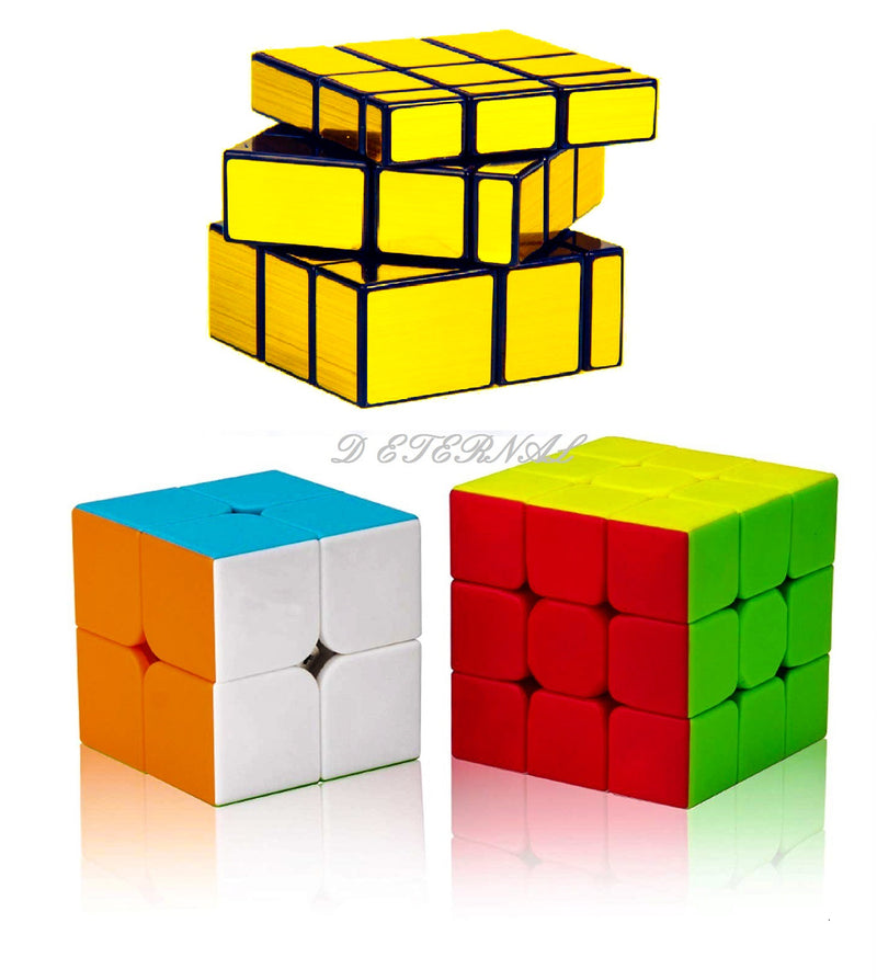 D ETERNAL Stickerless Cube Set of 2X2 3x3 and Stickered Silver Mirror Puzzle Cubes Combo…