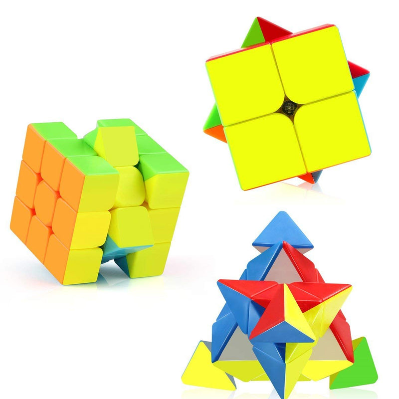 D ETERNAL Premium High Speed Stickerless Magic Cube Combo Set of 2x2 3x3 and Pyraminx Triangle Magic Cube Puzzle Toys