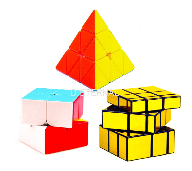 D ETERNAL Cube Combo Set of 2x2 Cube Pyraminx Triangle and Mirror Puzzle Cubes Combo
