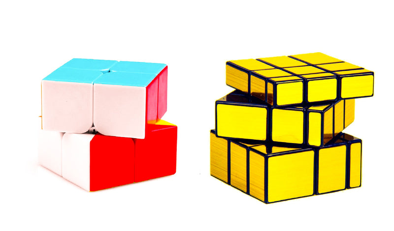 D ETERNAL Speed Cube Combo Set of 2x2 Stickerless and Stickered Gold Mirror Puzzle Cubes Combo (2x2 Cube +Mirror Cube) for 14 Years and Up