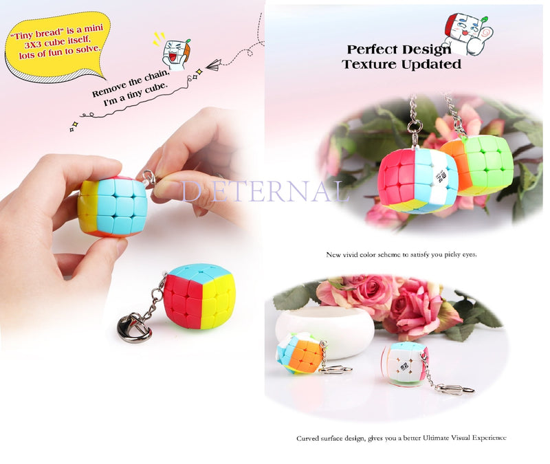 D ETERNAL QiYi Keychain 3x3x3 High Speed Stickerless Puzzle Cube