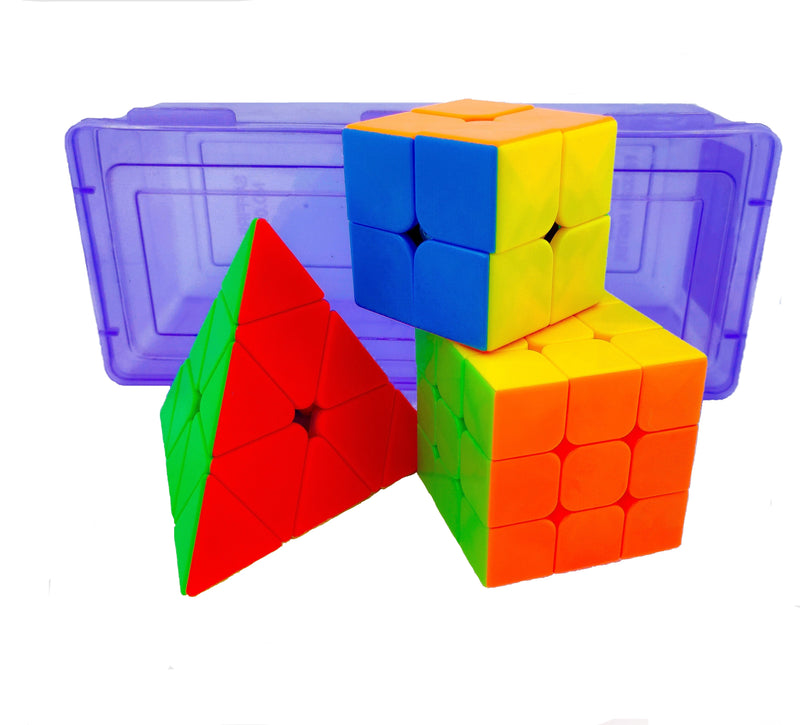 D ETERNAL Premium High Speed Stickerless Magic Cube Combo Set of 2x2 3x3 and Pyraminx Triangle Magic Cube Puzzle Toys