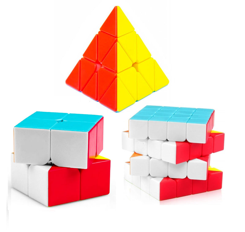 D ETERNAL Speed Cube 2X2, 4x4 and Pyraminx Pyramid Triangle Puzzle Cubes Combo Set Game