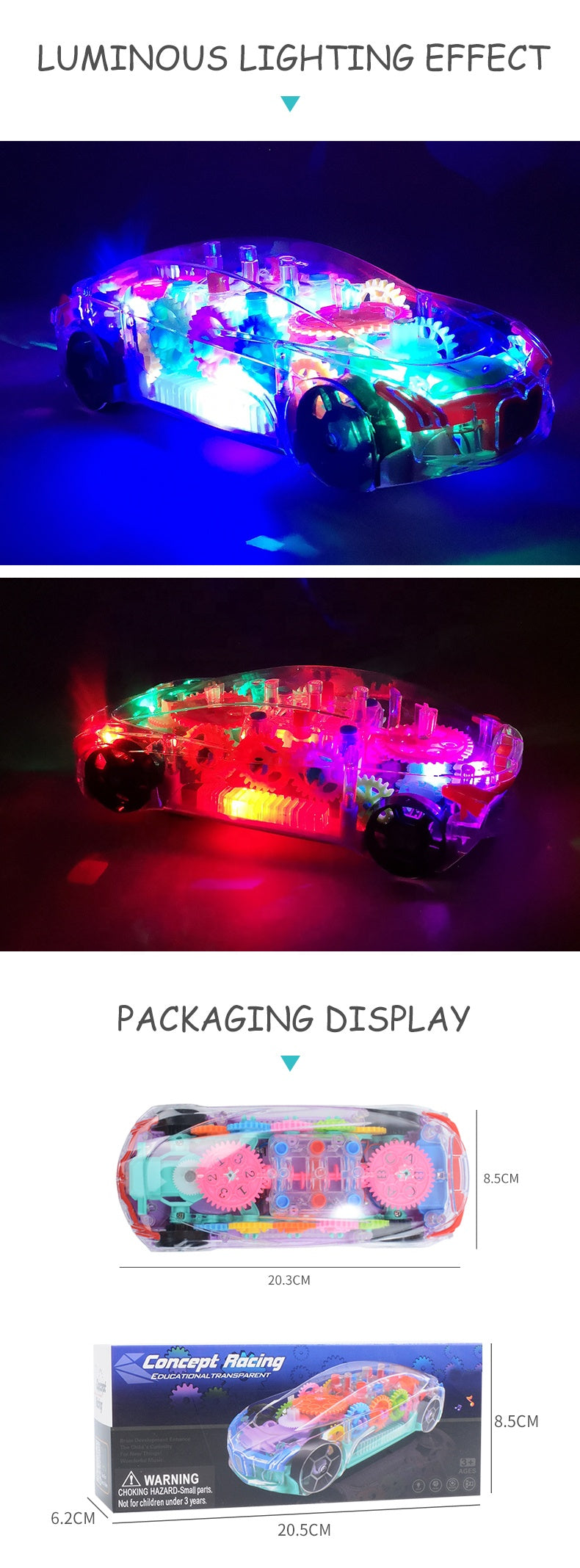 D ETERNAL Mechanical Car Toy for Kids with Gear Technology,3D Light, Musical Sound & 360 Degree Rotation