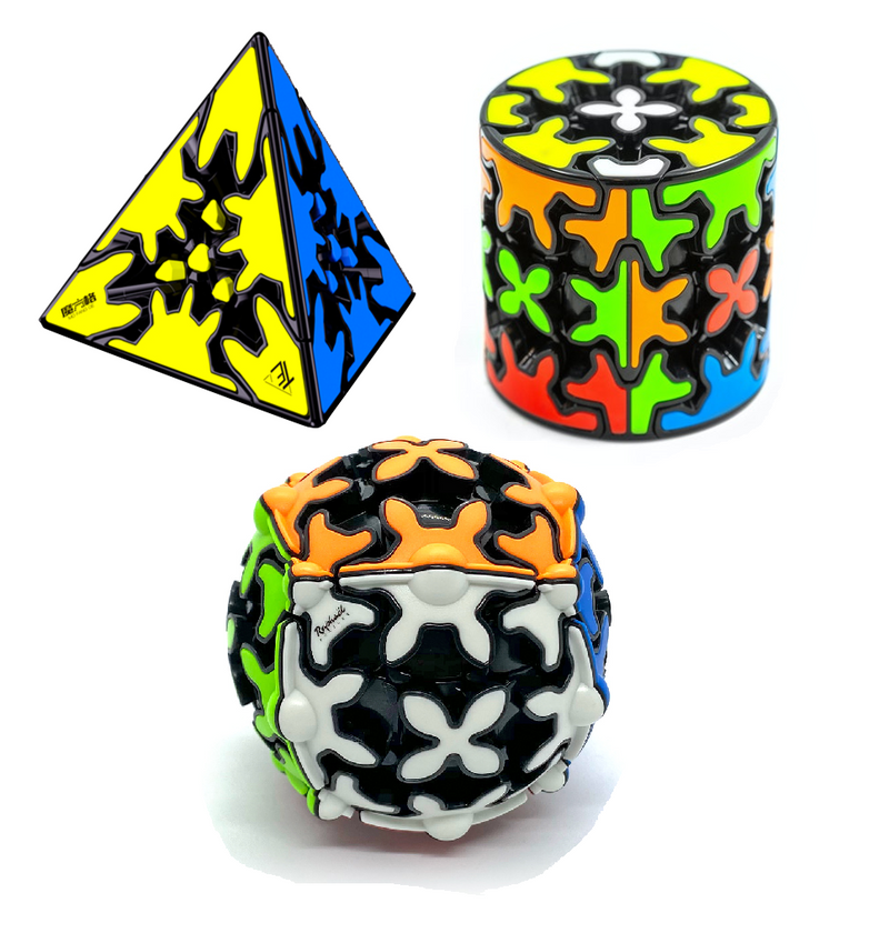 D ETERNAL QiYi Gear Cube Combo Set of Sphere Pyraminx and Cylinder Shaped Speed Magic Cube Puzzle (Tiled)